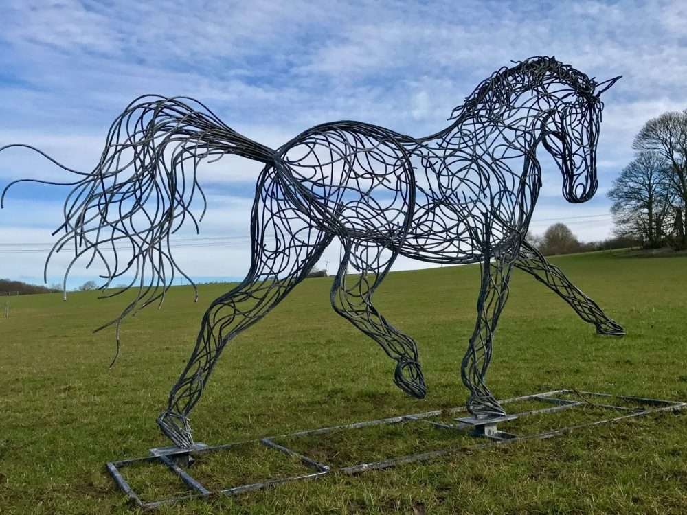 Large Black Horse Walking Sculpture