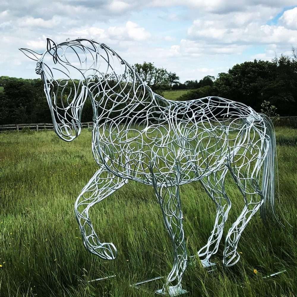 Horse Trotting Sculpture Silver Galvanised