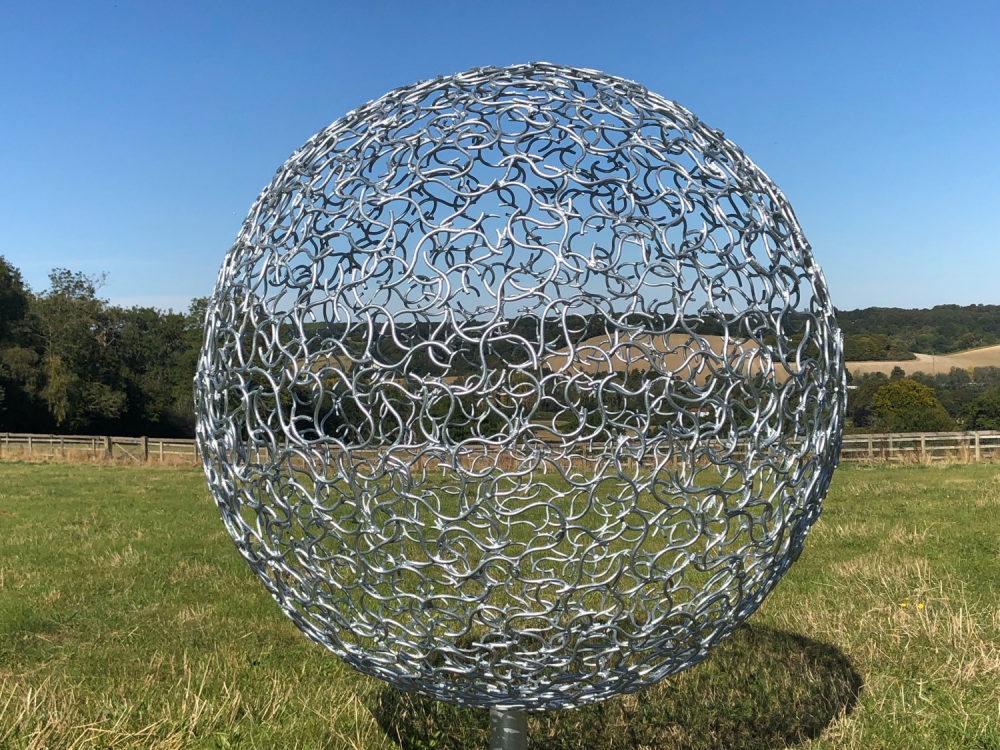 Organic Galvanised Sphere sculpture