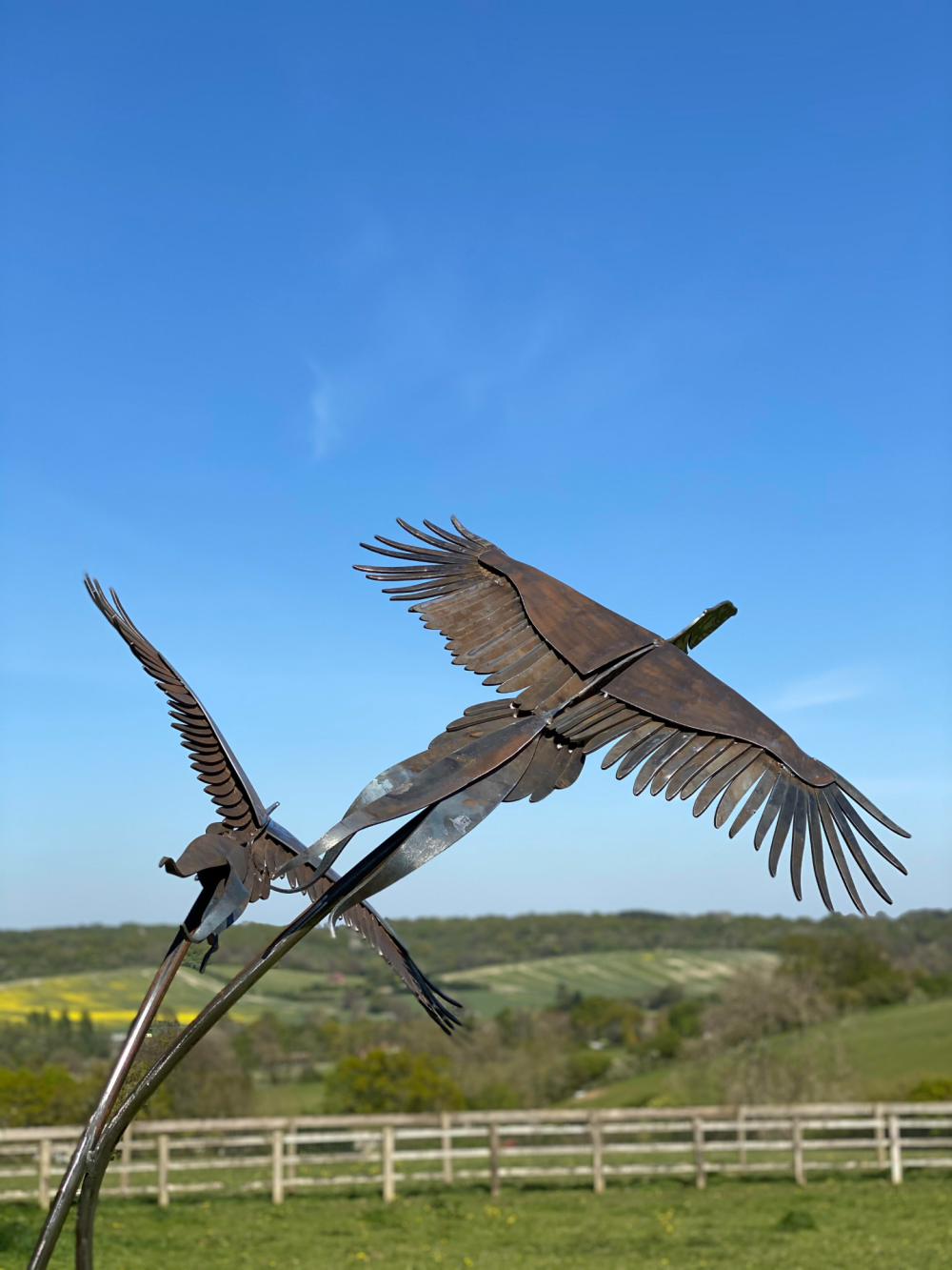 Birds Flying Sculpture In Field