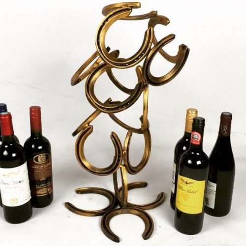 Gold Horseshoe Wine Bottle Holder With Wine