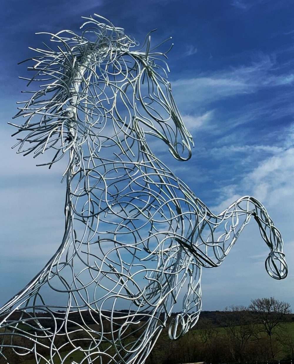 Silver Rearing Horse Sculpture