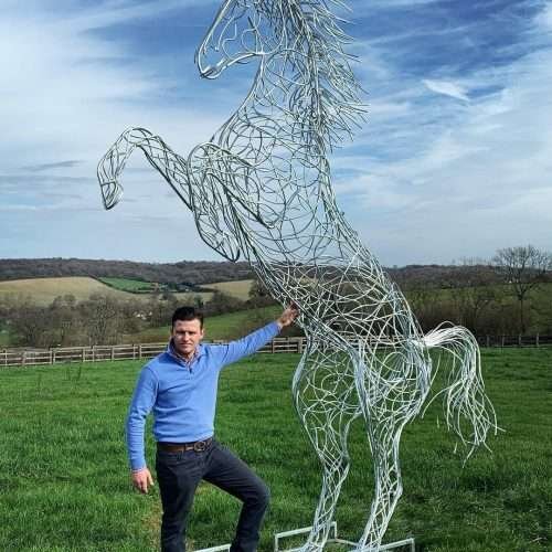 Rearing Horse Sculpture In Large Field
