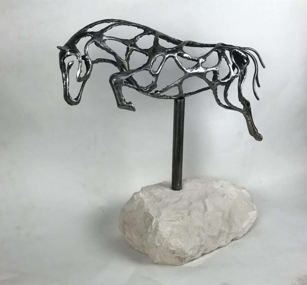 Abstract Jumping Horse Sculpture On Marble Plinth