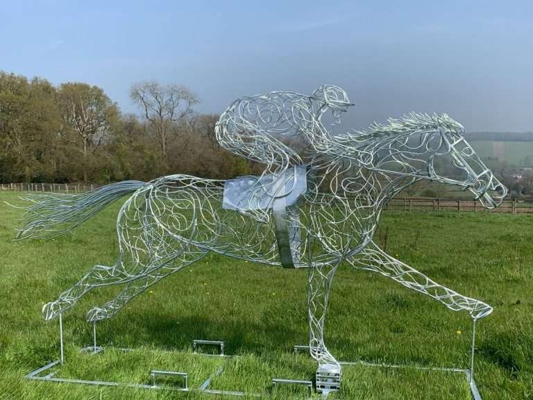 Galvanised Silver At Full Stretch Horse Sculpture