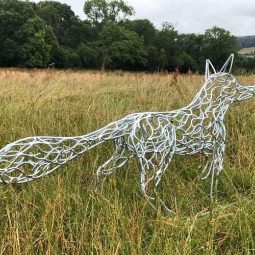 Galvanised Silver Fox In Tall Grass