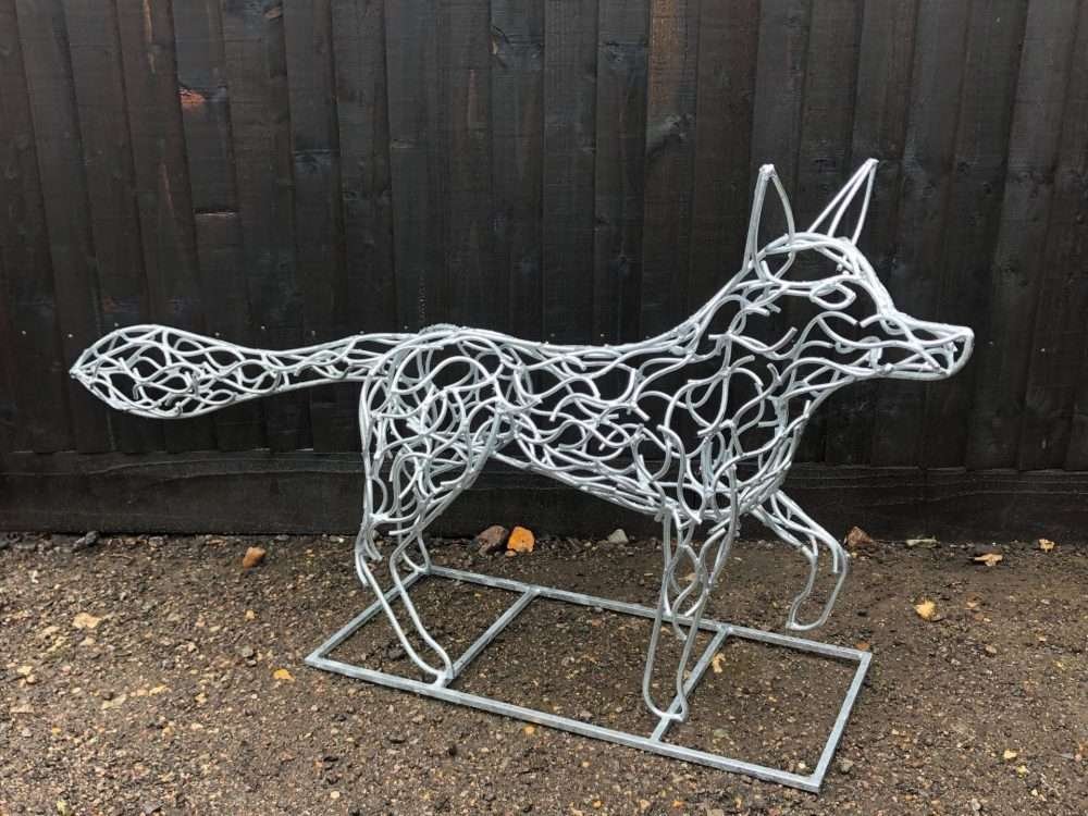 Front View Of Galvanised Fox Sculpture