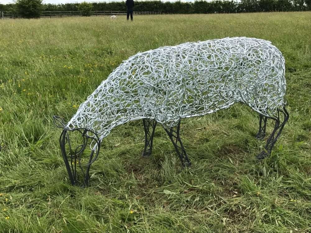 Black Face Sheep Sculpture Grazing
