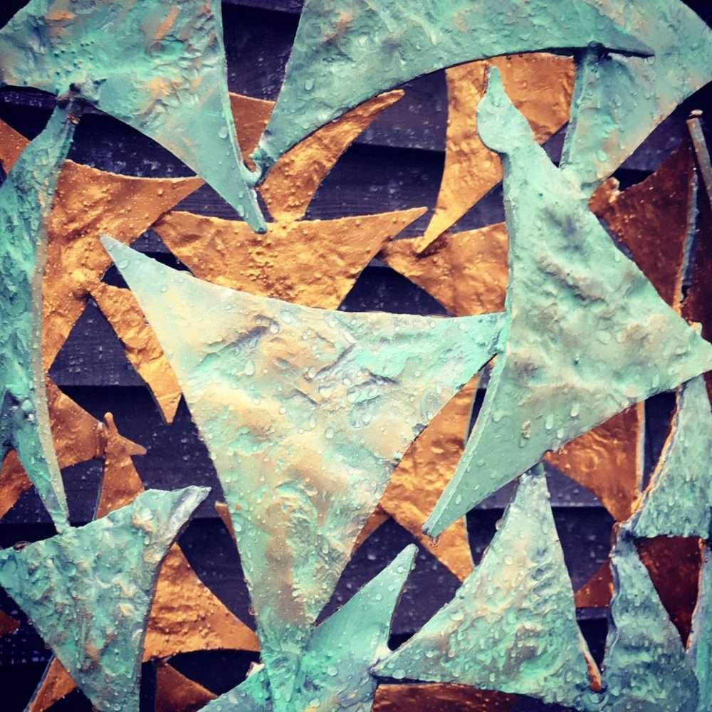 Triangles On Verdigris Gold Column Sculpture