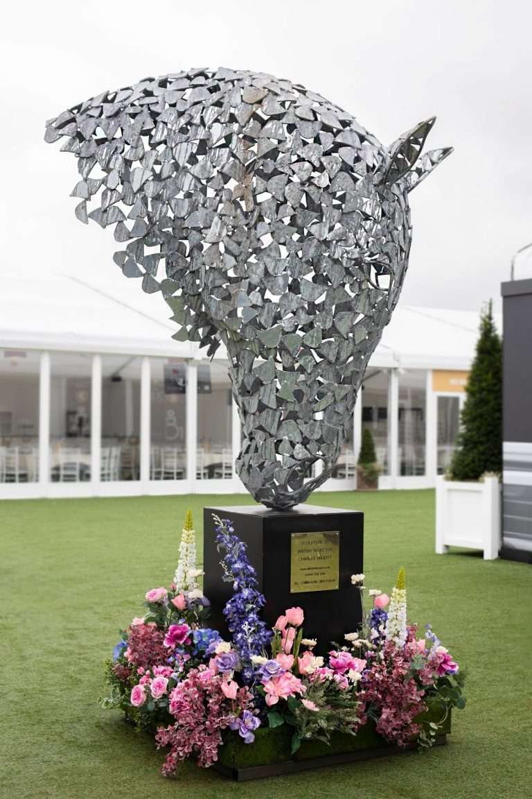 Silver Horse Head On Black Plinth