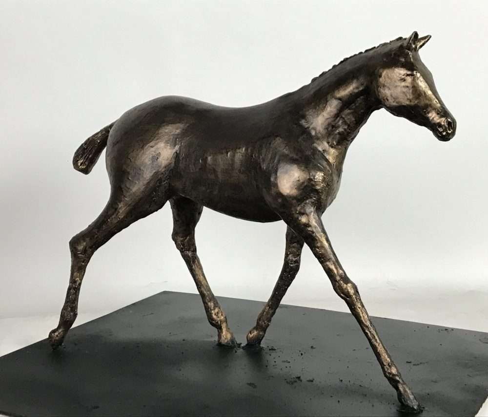 bronze horse walking sculpture