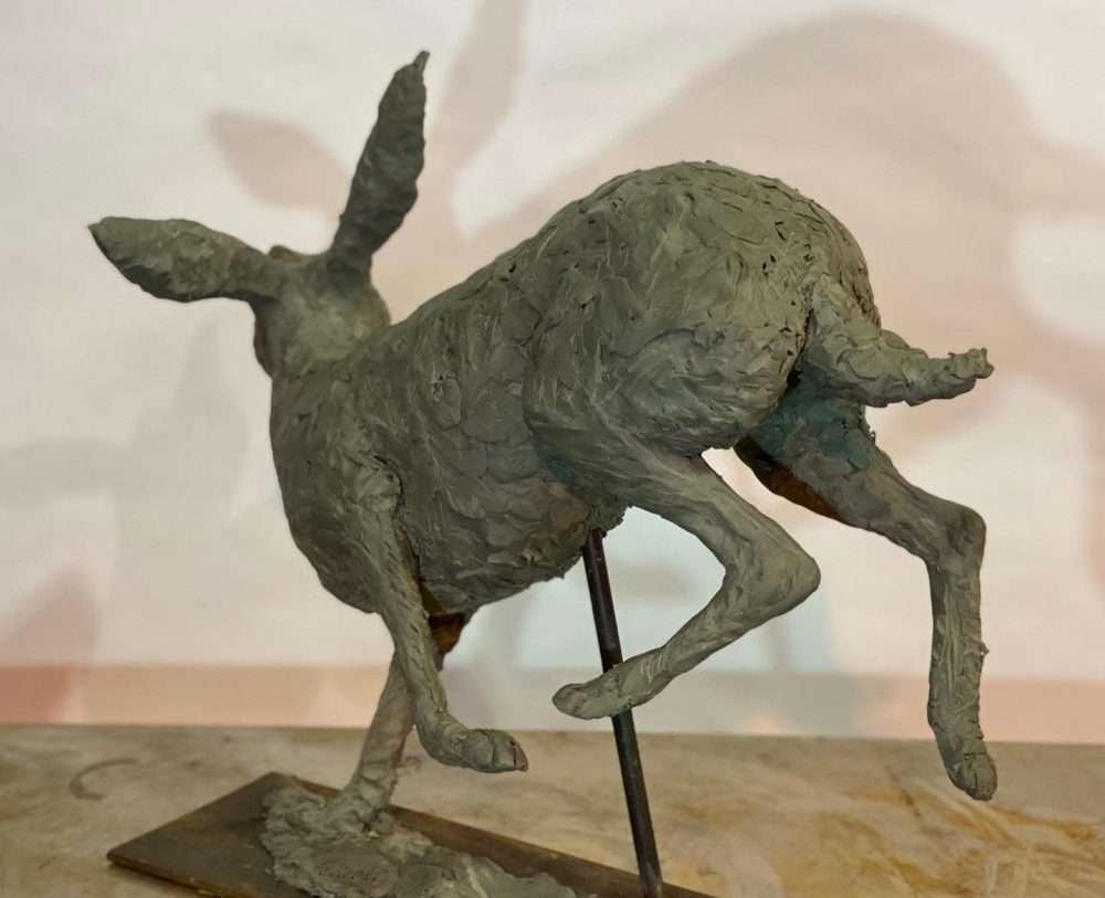 Running Hare 2020 Bronze Sculpture clay back view