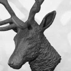 stag head sculpture close side view
