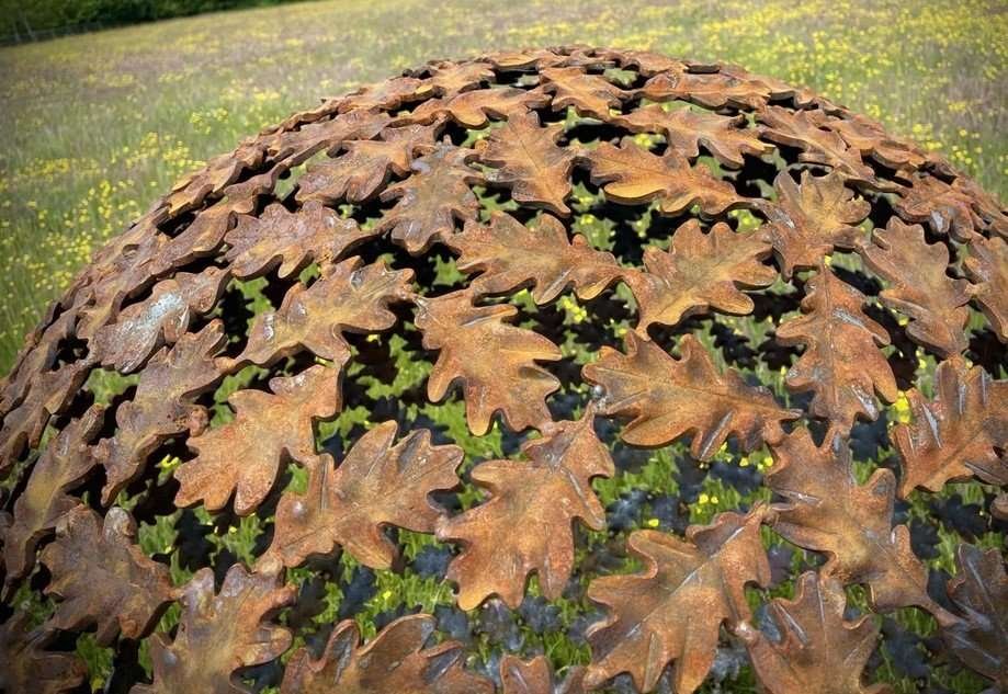 oak leaf sphere sculpture close up