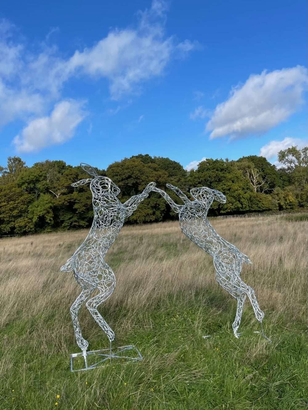 7ft Galvanised Boxing Hares Sculpture