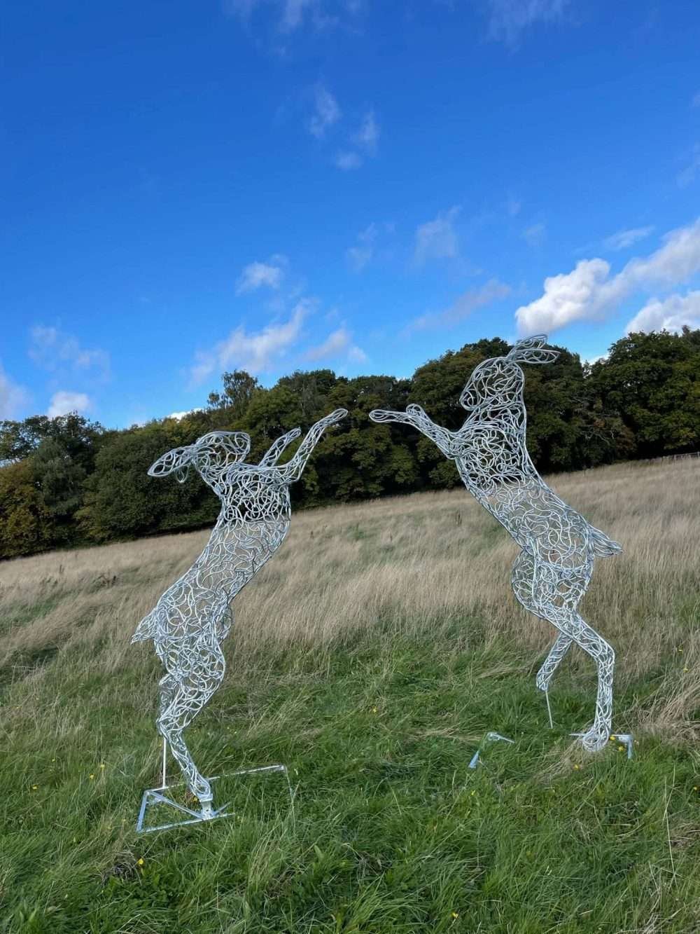 7ft Galvanised Boxing Hares Sculpture