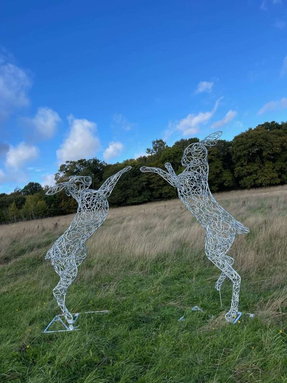 7ft Galvanised Boxing Hares Sculpture