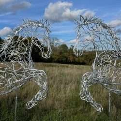 Close Up Two Rearing Horse Sculpture